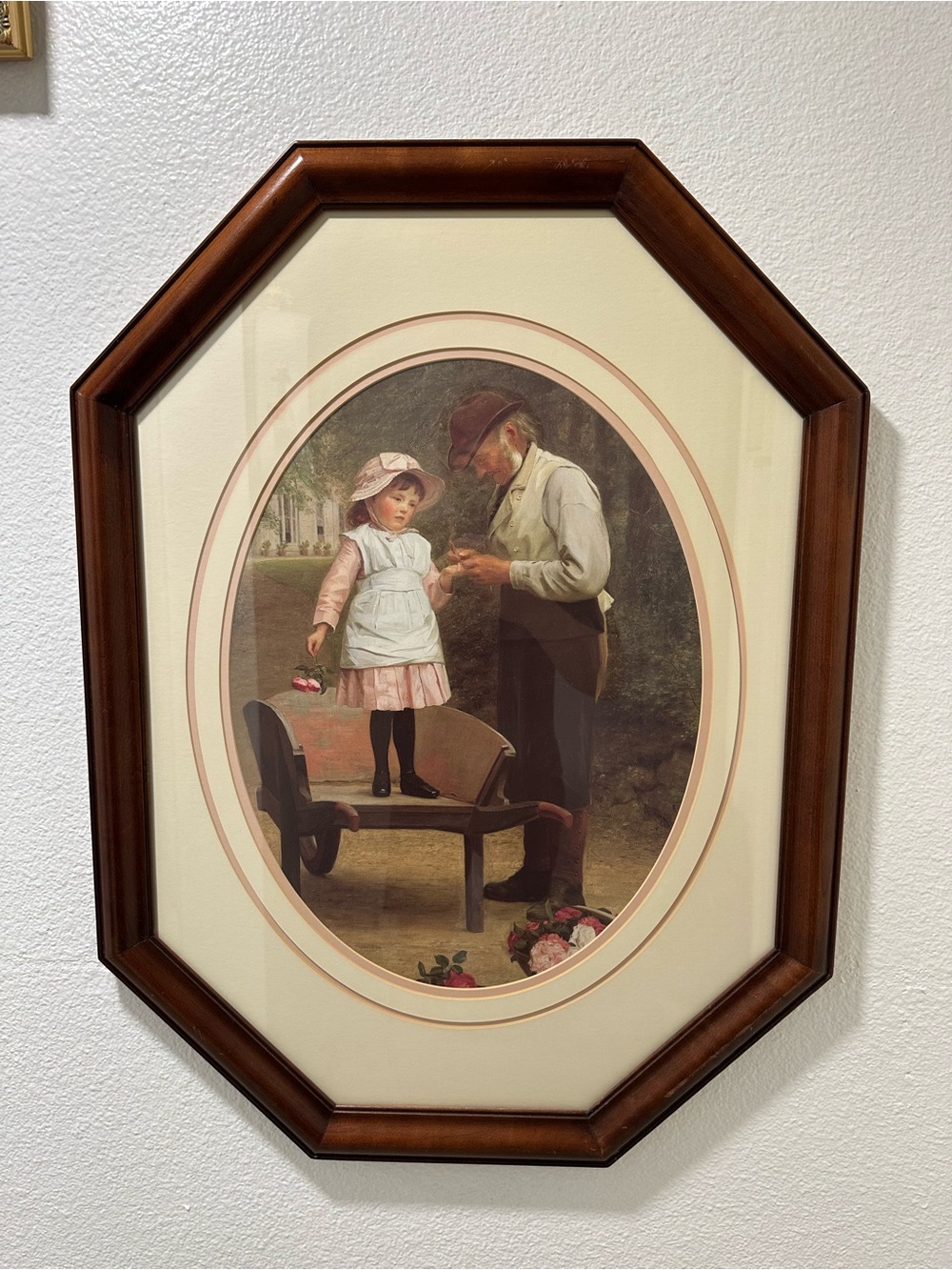 Vintage Uttermost Emile Munier "The Little Gardener" Octagon Framed Print 30"